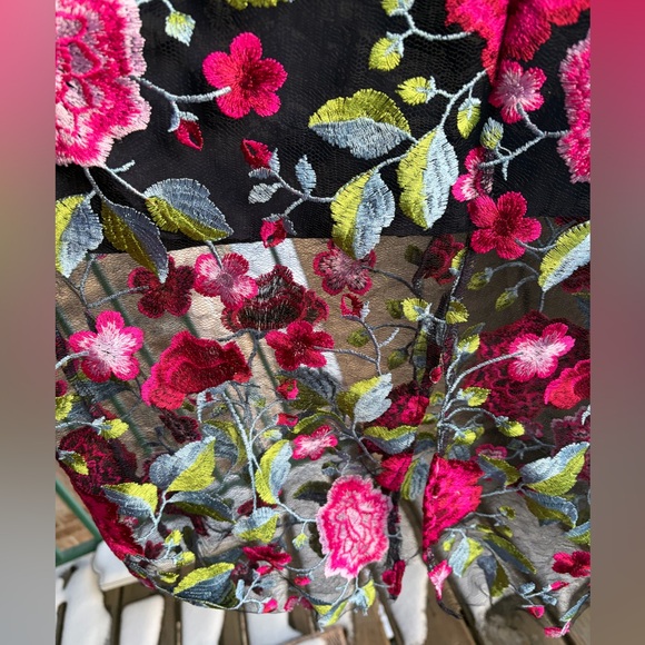 🆕✨Sam Edelman Peony Embroidered Navy Midi Dress Sheer Floral Overlay&Slit Size 4 - Picture 11 of 17